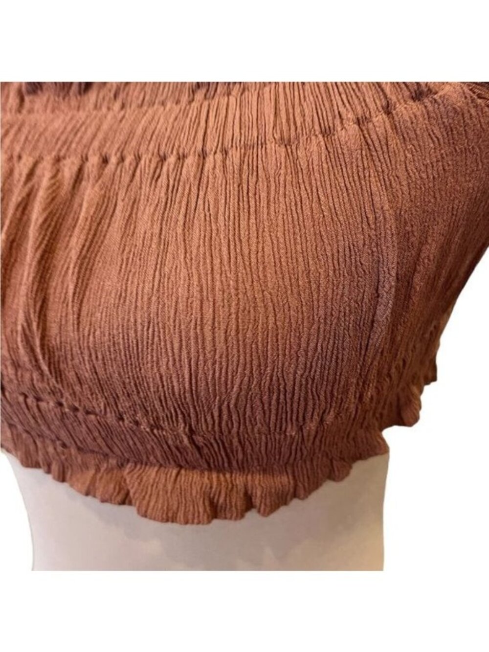 Mable cropped top gauze like rayon brown Size Small Off the Shoulder - Picture 5 of 9
